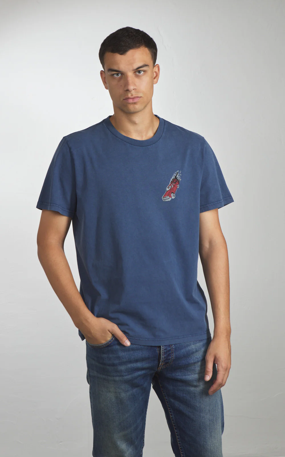 Nudie Jeans Roy Basement Tracks T-Shirt Blue - Image 6