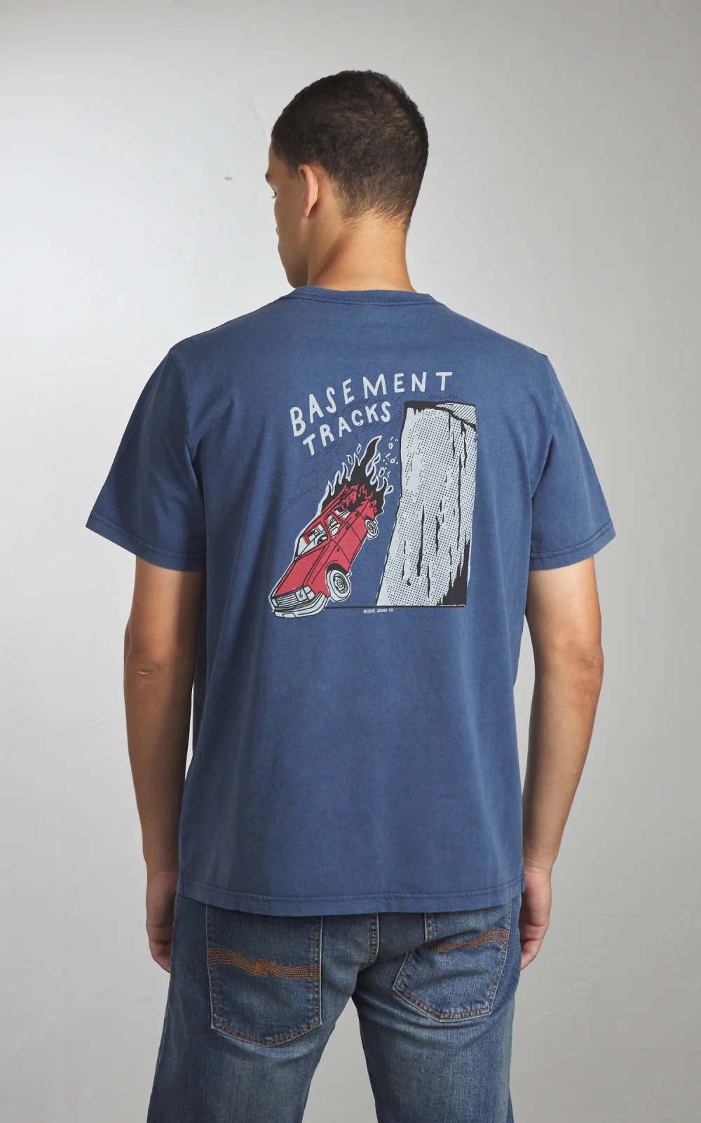 Nudie Jeans Roy Basement Tracks T-Shirt Blue - Image 8