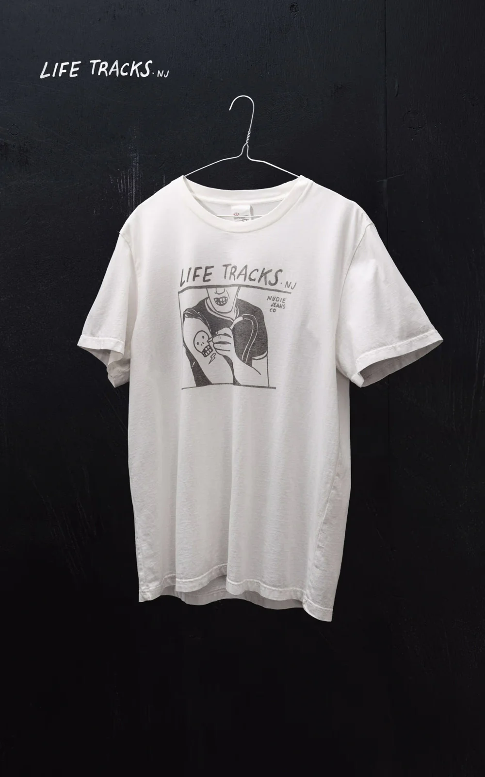 Nudie Jeans Roy Life Tracks T-Shirt Chalk White - Image 3