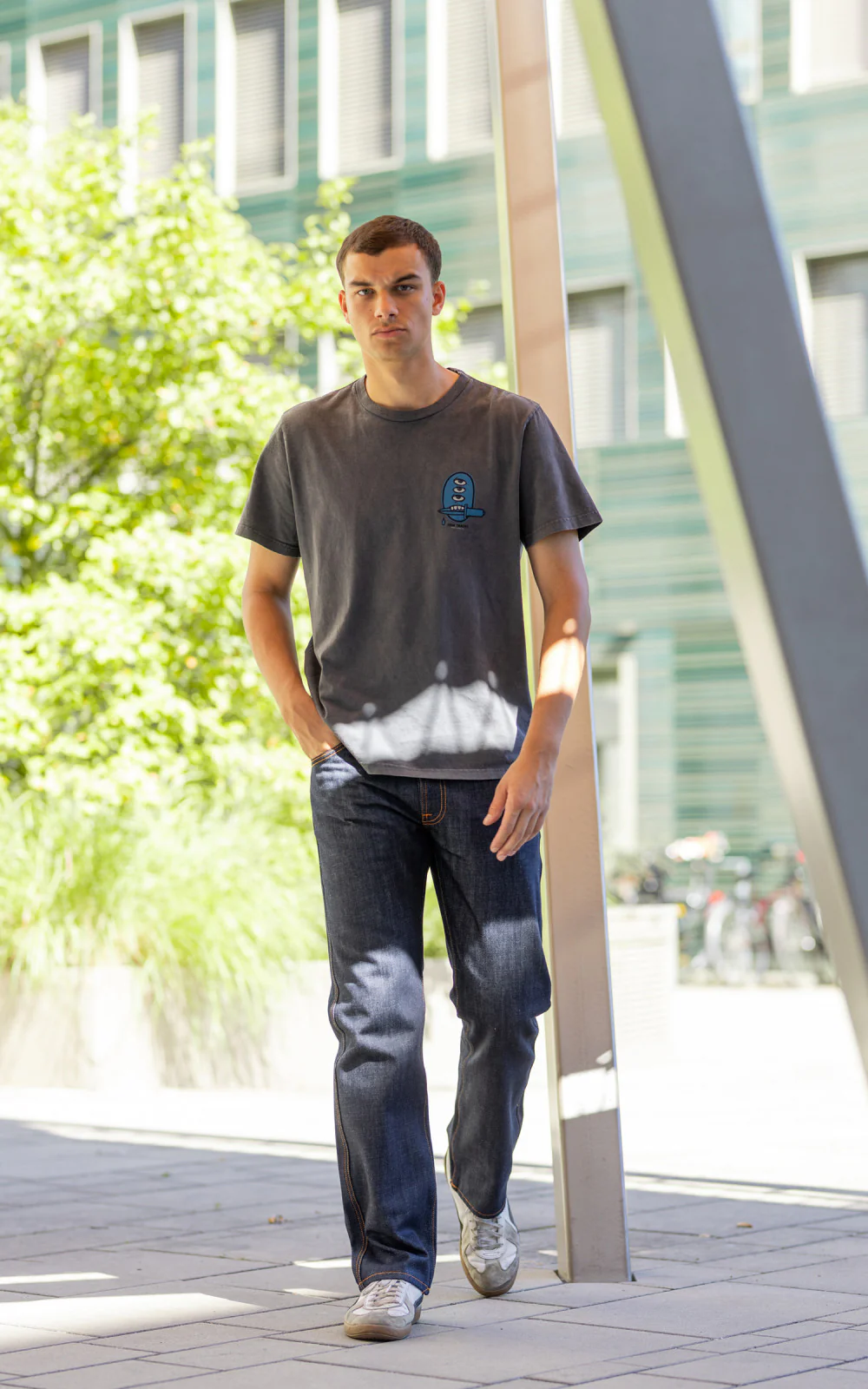 Nudie Jeans Roy Raw Tracks T-Shirt Antracite - Image 11
