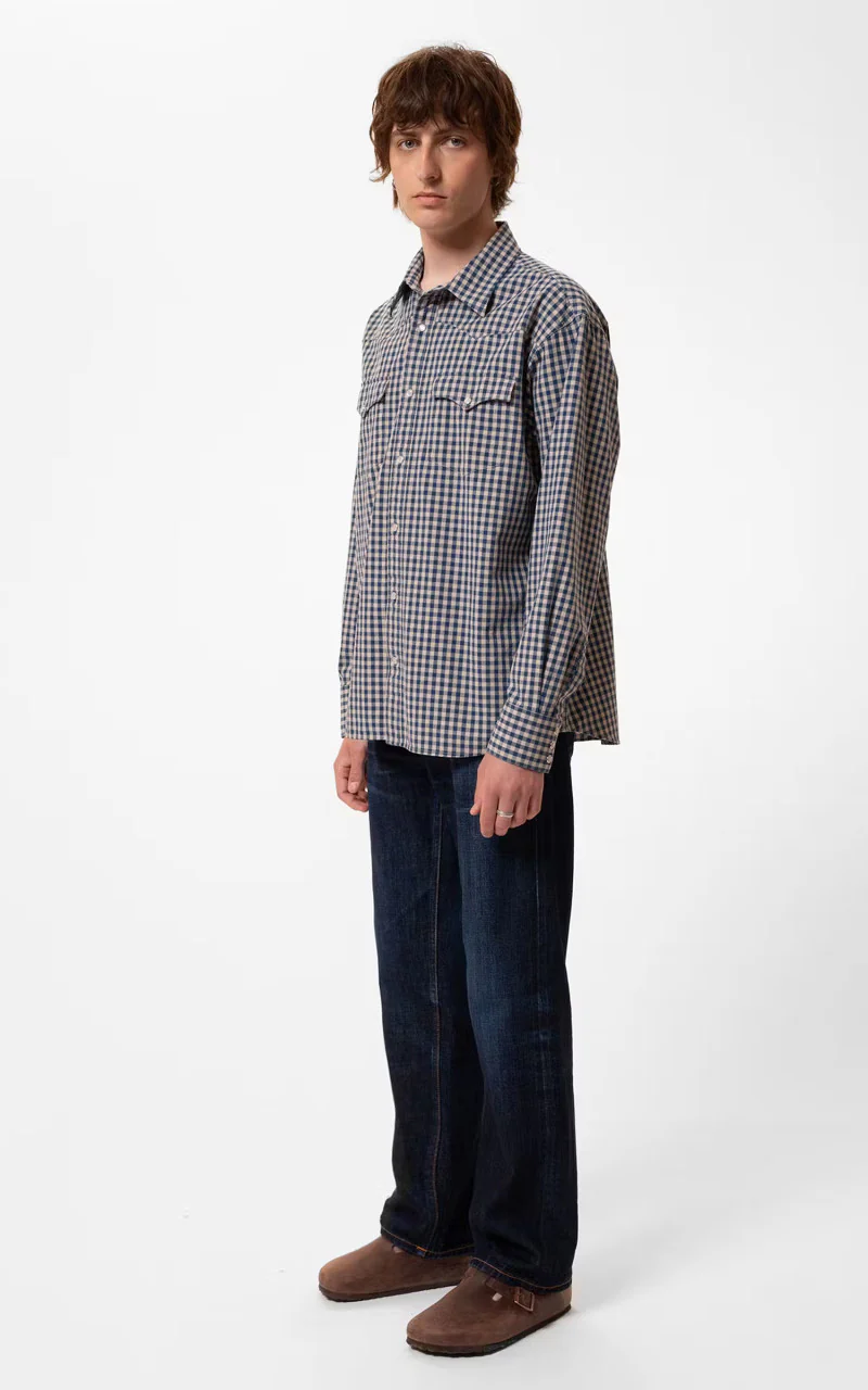 Nudie Jeans Sigge Gingham Cowboy Shirt Indigo - Image 2