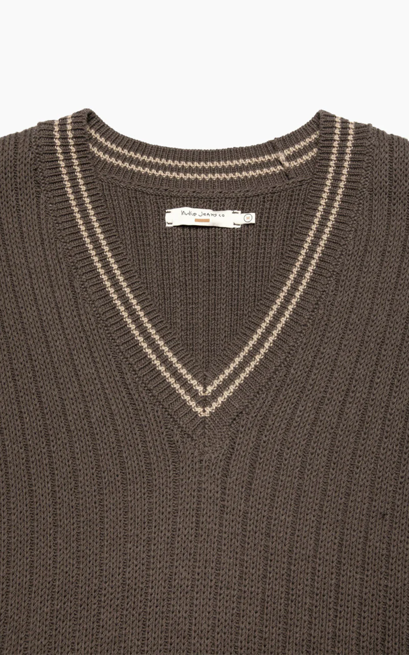 Nudie Jeans Sverre Knitted Vest Brownmelange - Image 5