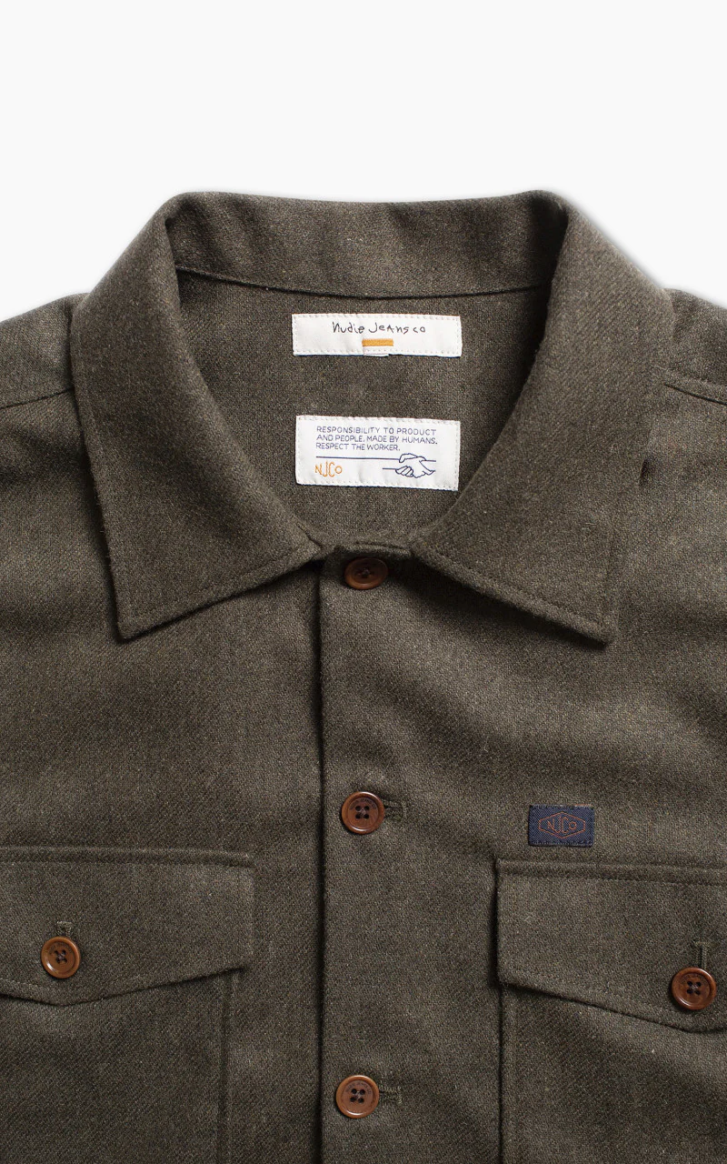 Nudie Jeans Vincent Melange Board Shirt Green Melange - Image 3