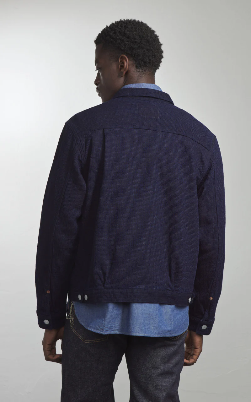 Omoto Denim 3220 Type 2 Cube Sashiko Denim Jacket Indigo 12oz - Image 6
