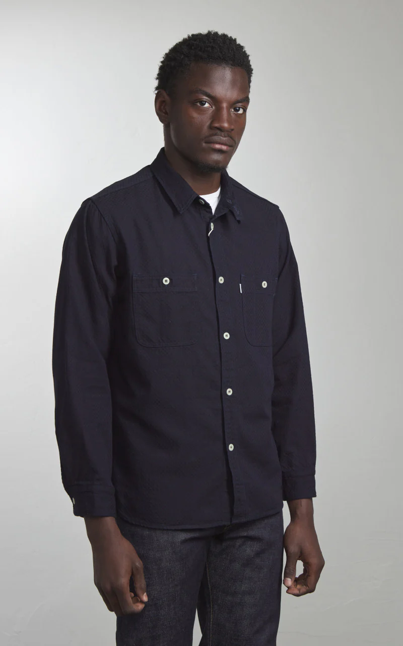 Omoto Denim 5019 Ichimatsu Denim Work Shirt Indigo 8oz - Image 2