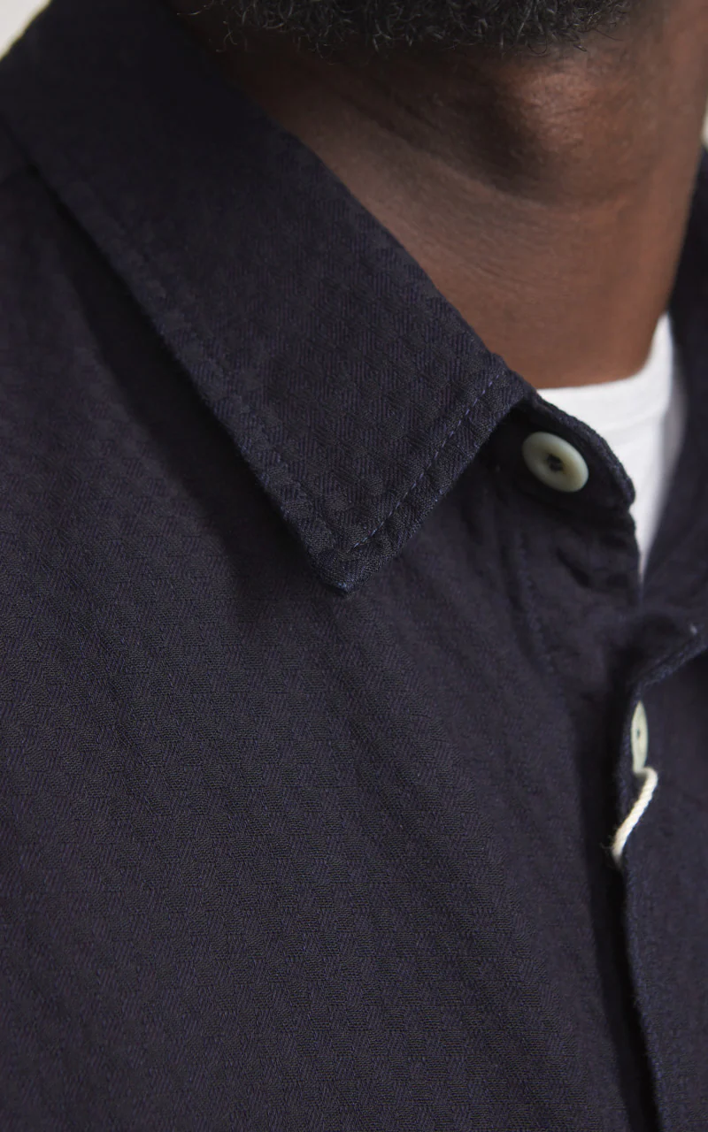 Omoto Denim 5019 Ichimatsu Denim Work Shirt Indigo 8oz - Image 5