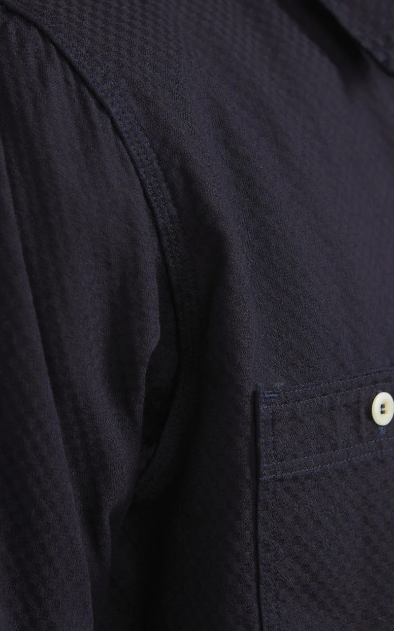 Omoto Denim 5019 Ichimatsu Denim Work Shirt Indigo 8oz - Image 7