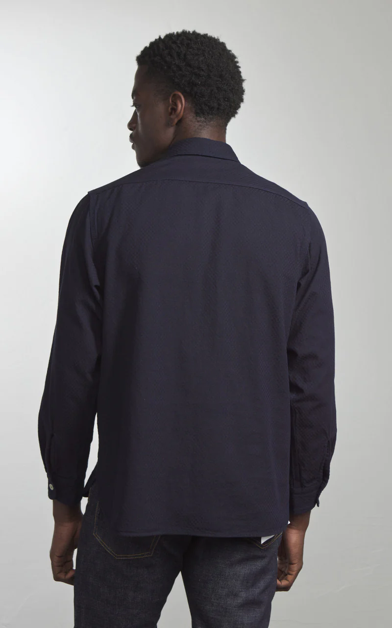 Omoto Denim 5019 Ichimatsu Denim Work Shirt Indigo 8oz - Image 8