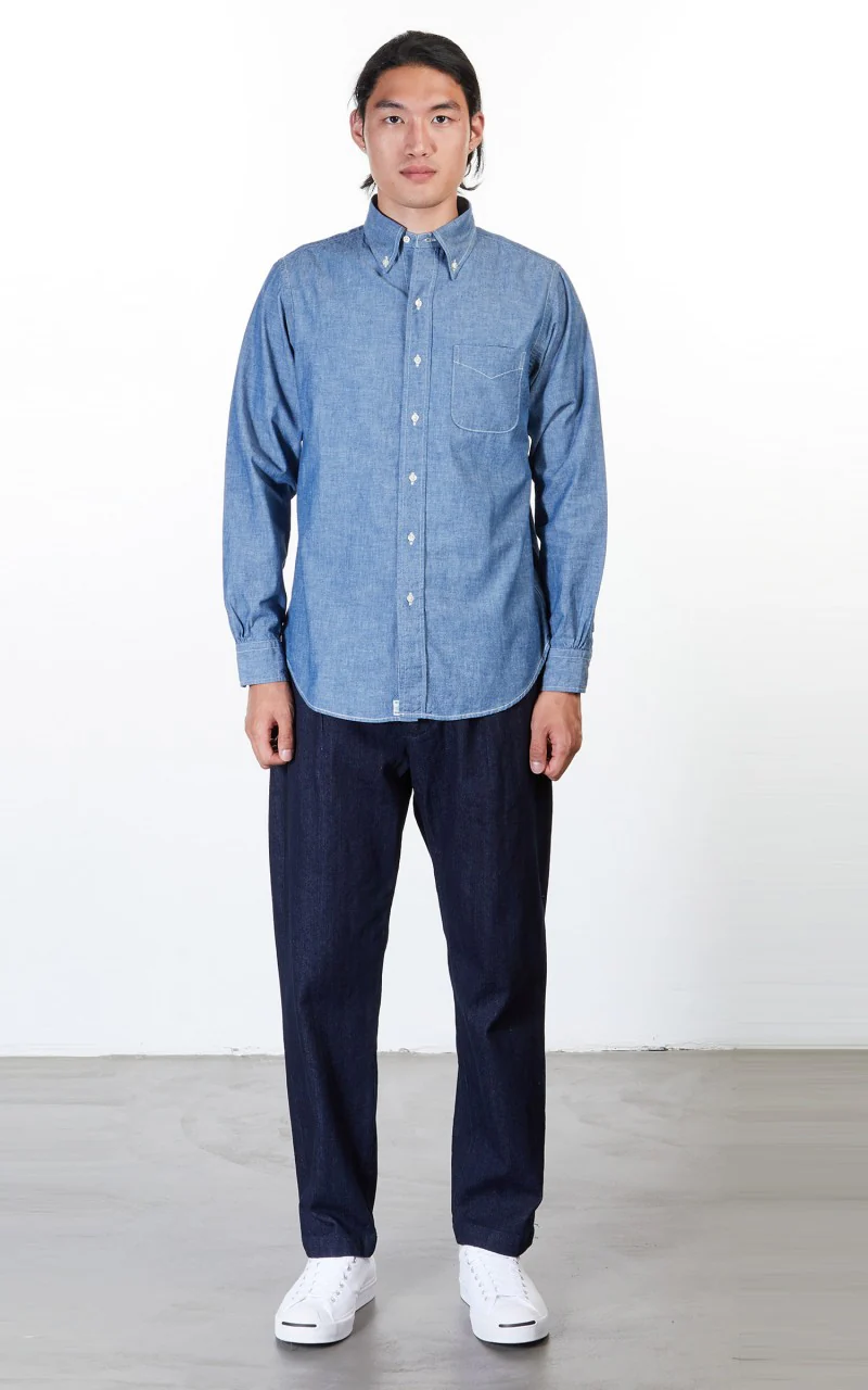 OrSlow Button Down Chambray Shirt Blue - Image 2