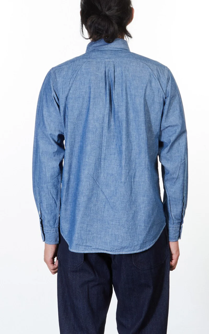 OrSlow Button Down Chambray Shirt Blue - Image 4