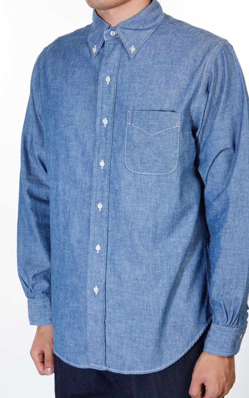 OrSlow Button Down Chambray Shirt Blue - Image 5