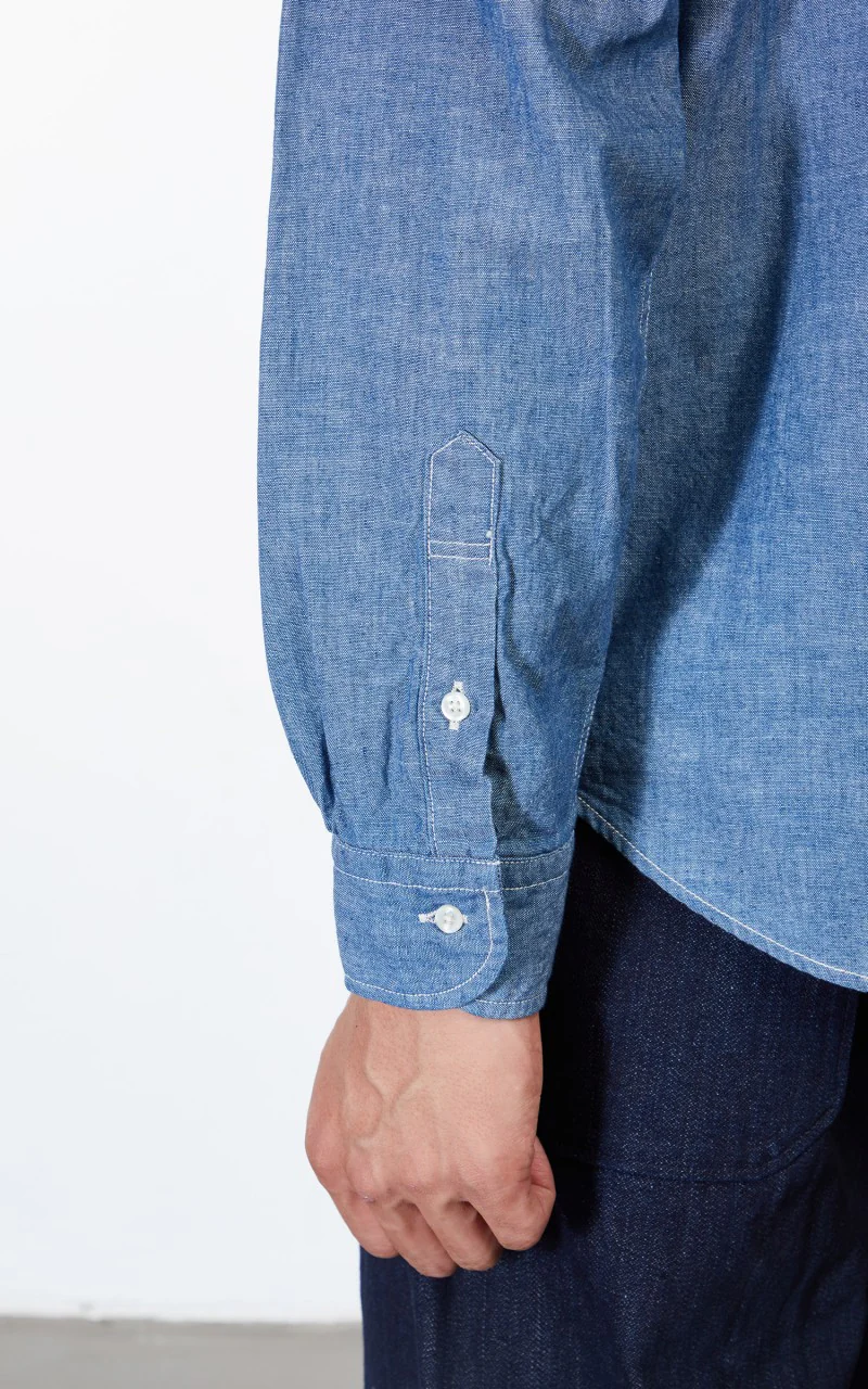 OrSlow Button Down Chambray Shirt Blue - Image 6