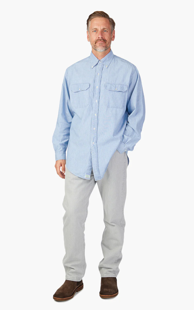 OrSlow Chambray Button Down Safari Shirt Bleach - Image 2