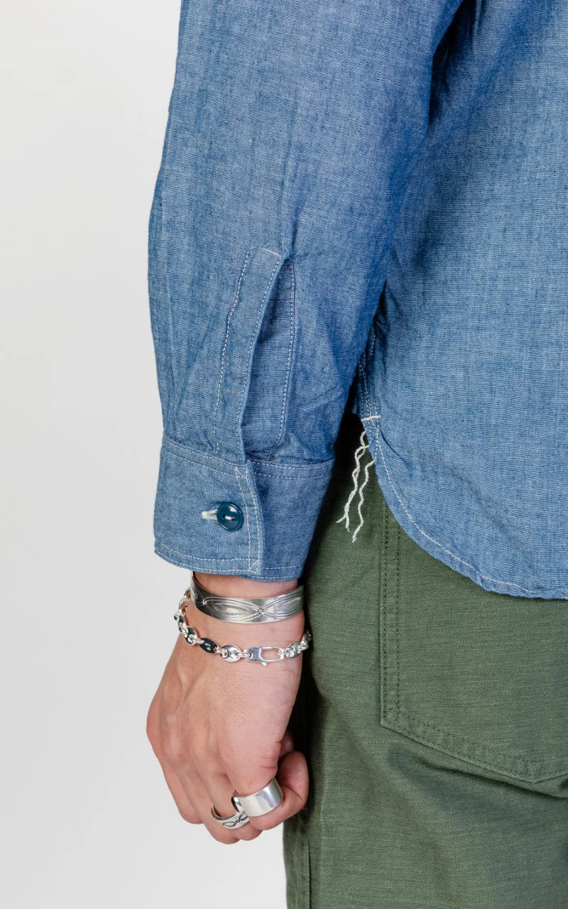 OrSlow Chambray Work Shirt Blue - Image 7