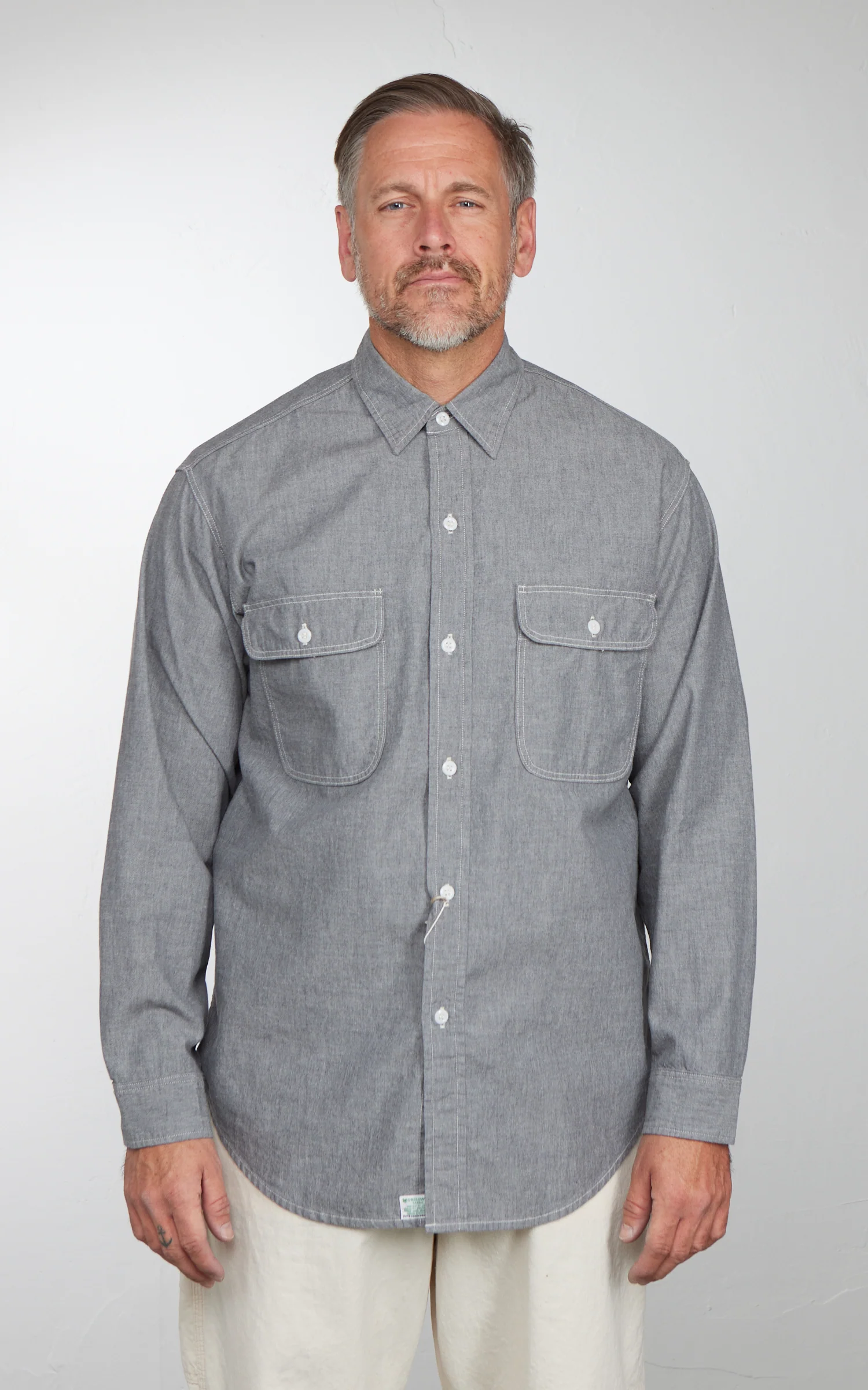 OrSlow Chambray Work Shirt Grey - Image 2