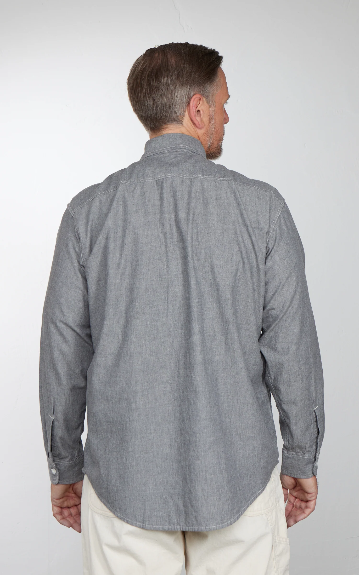 OrSlow Chambray Work Shirt Grey - Image 4