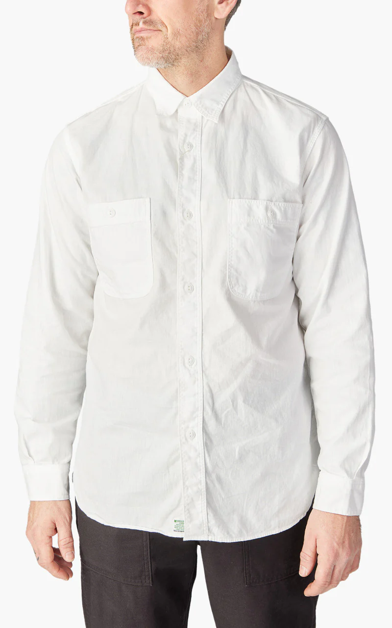 OrSlow Chambray Work Shirt White - Image 3