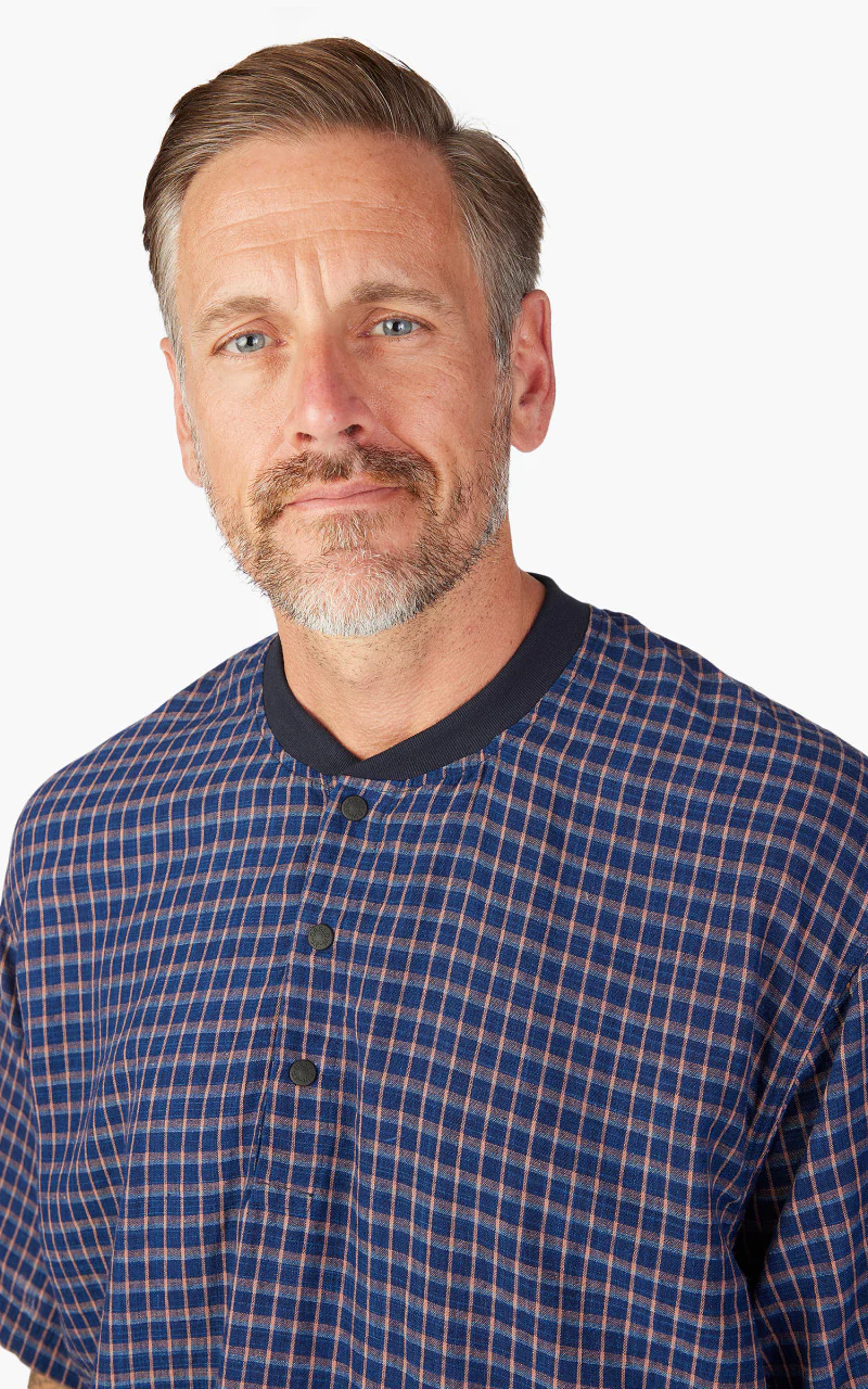 OrSlow Cotton Linen Pullover Shirt Indigo Check - Image 4