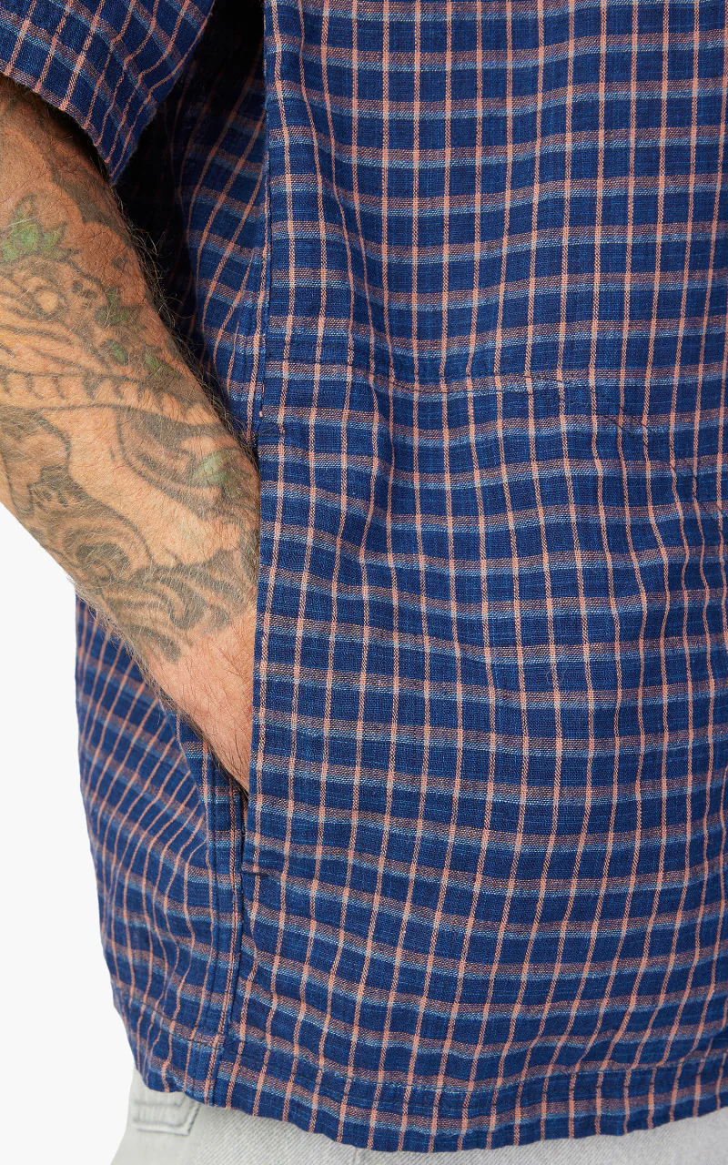 OrSlow Cotton Linen Pullover Shirt Indigo Check - Image 5