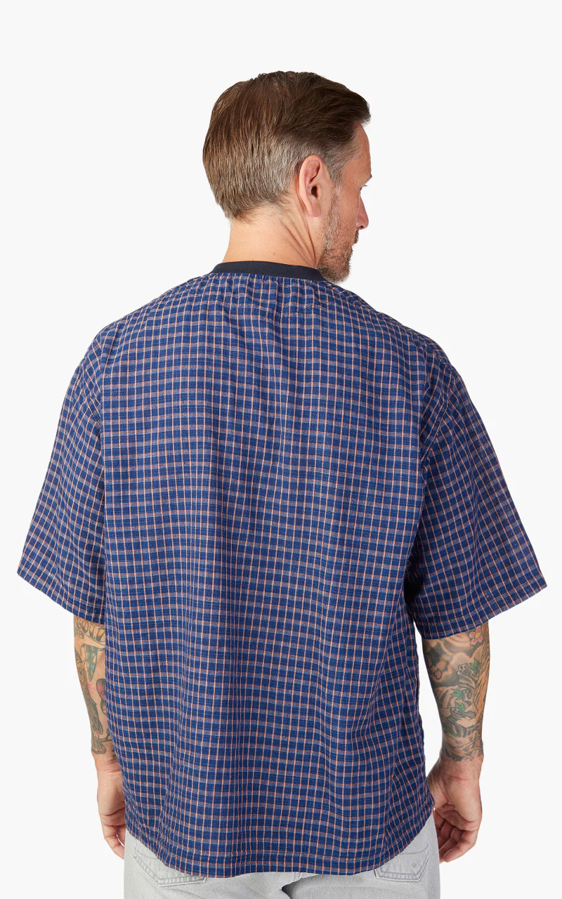 OrSlow Cotton Linen Pullover Shirt Indigo Check - Image 6