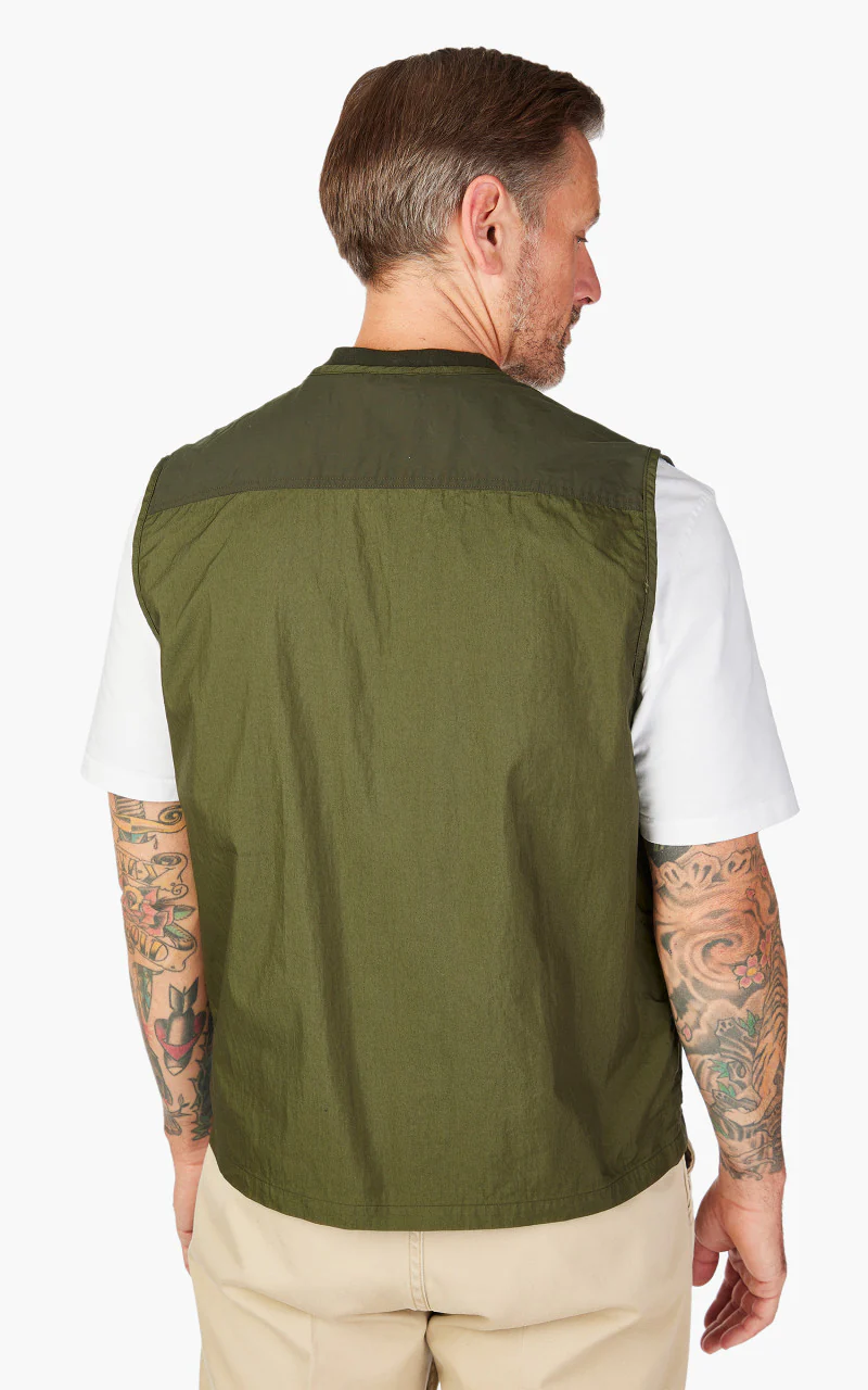 OrSlow Cotton Nylon Utility Vest Army Green - Image 5