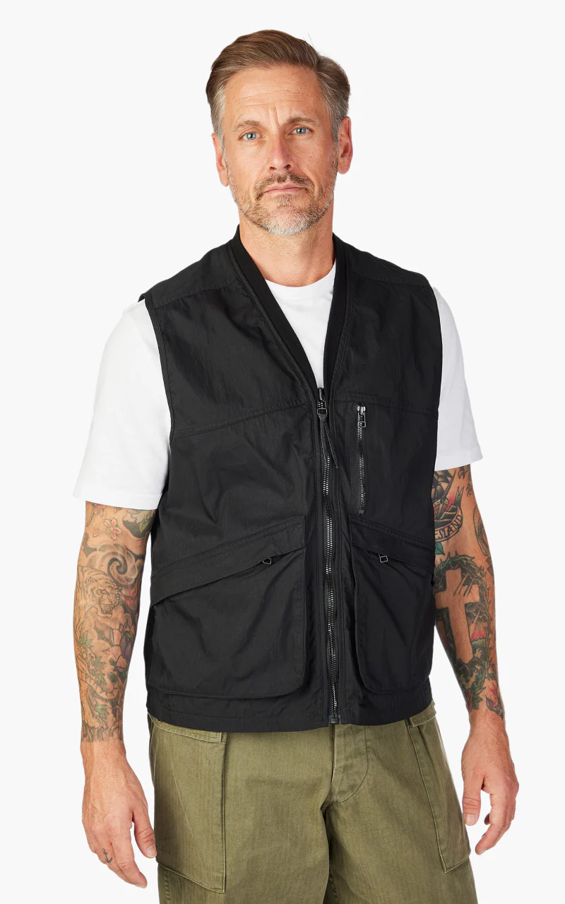 OrSlow Cotton Nylon Utility Vest Black - Image 4