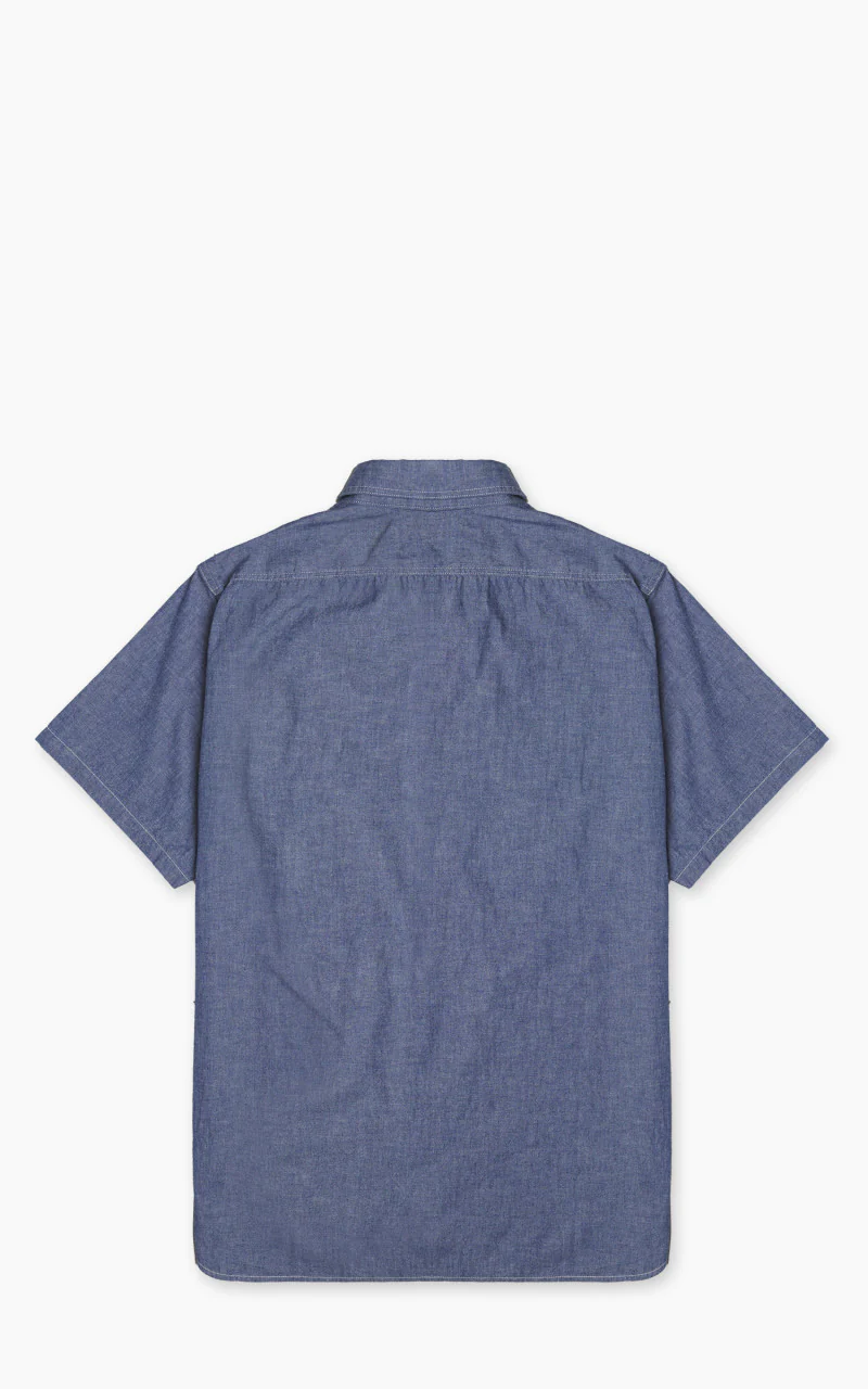 OrSlow Short Sleeve Chambray Work Shirt Blue - Image 3