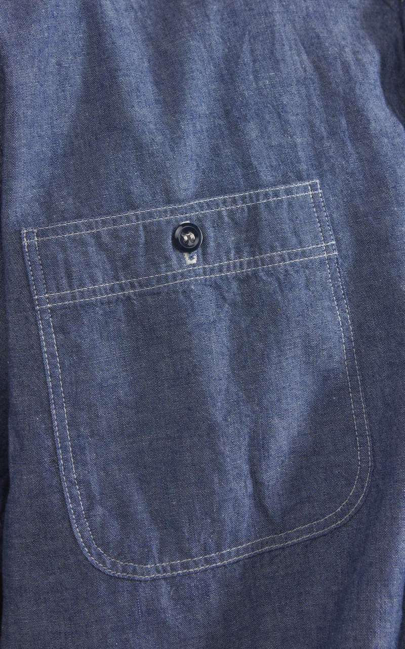 OrSlow Short Sleeve Chambray Work Shirt Blue - Image 4