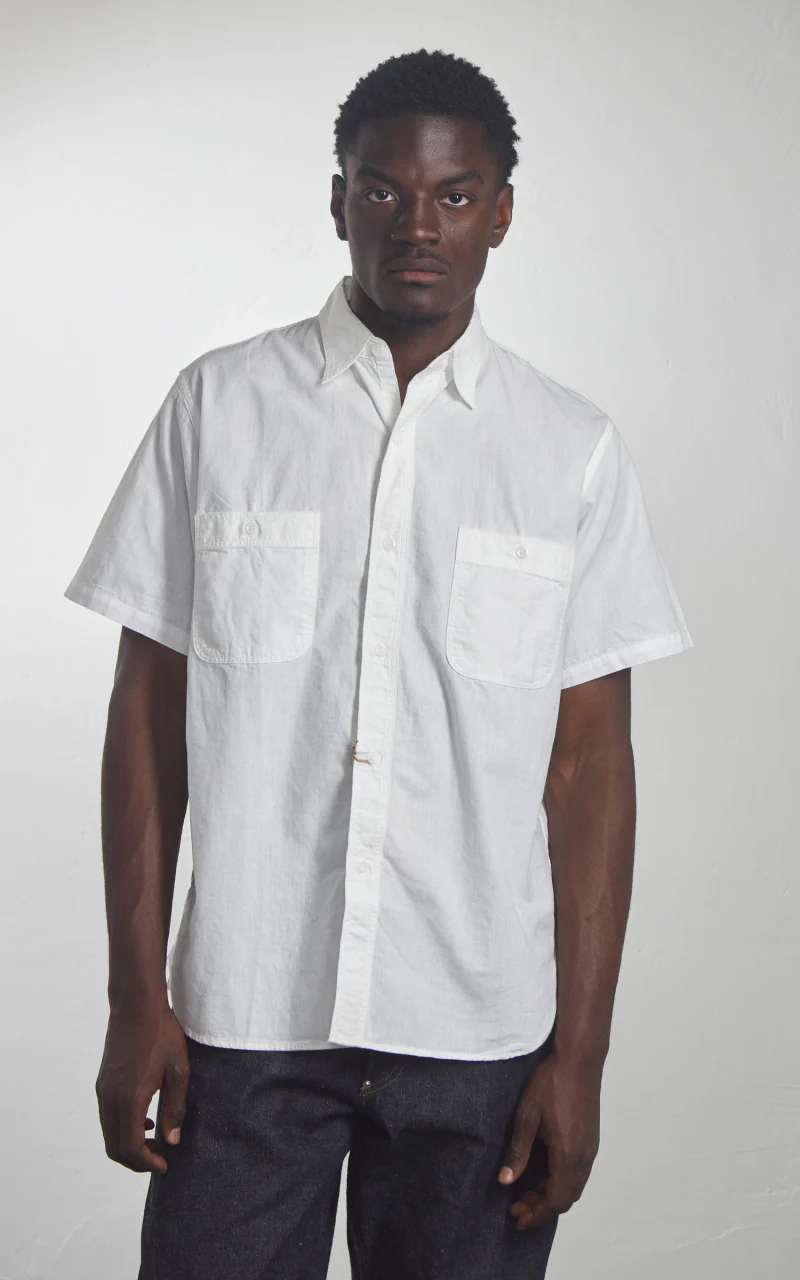 OrSlow Short Sleeve Chambray Work Shirt White - Image 2