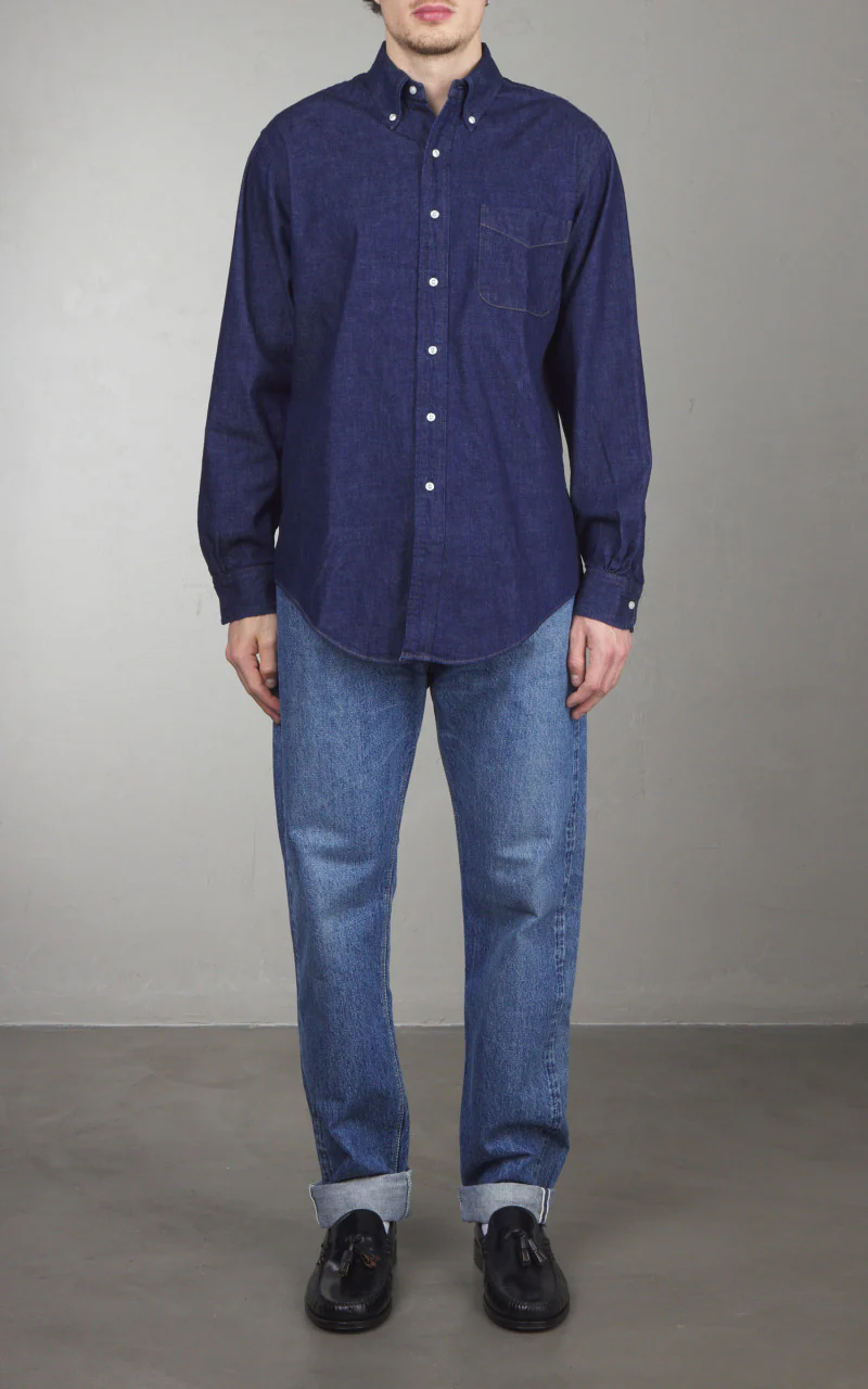 Orslow Standard Button Down Denim Shirt One Wash Indigo - Image 2