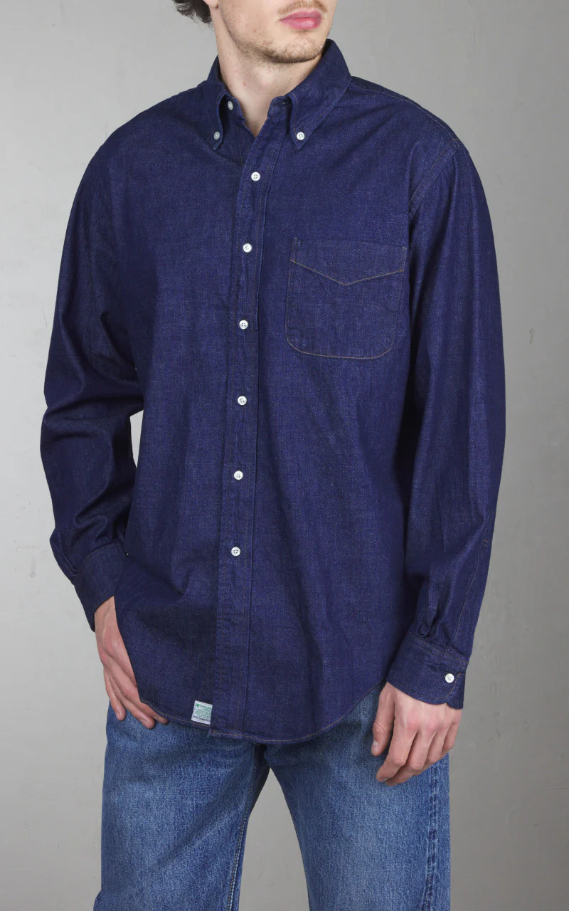 Orslow Standard Button Down Denim Shirt One Wash Indigo - Image 3