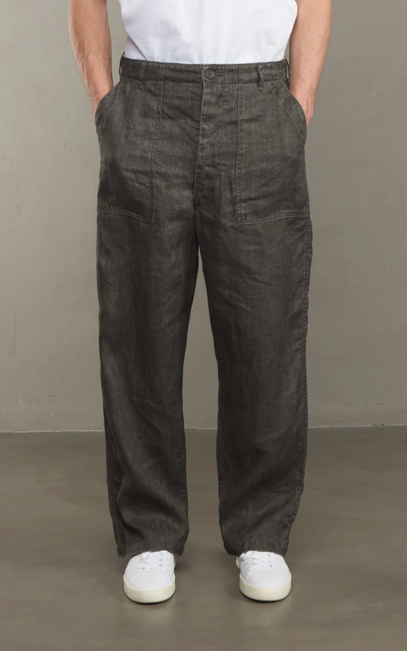 OrSlow Summer Fatigue Pants Sumi Dyed Linen Charcoal - Image 2