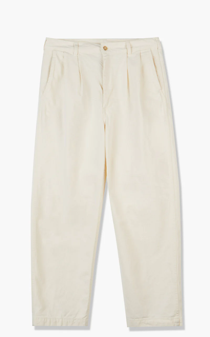 OrSlow Two Tuck Kinari Denim Wide Trousers Ecru
