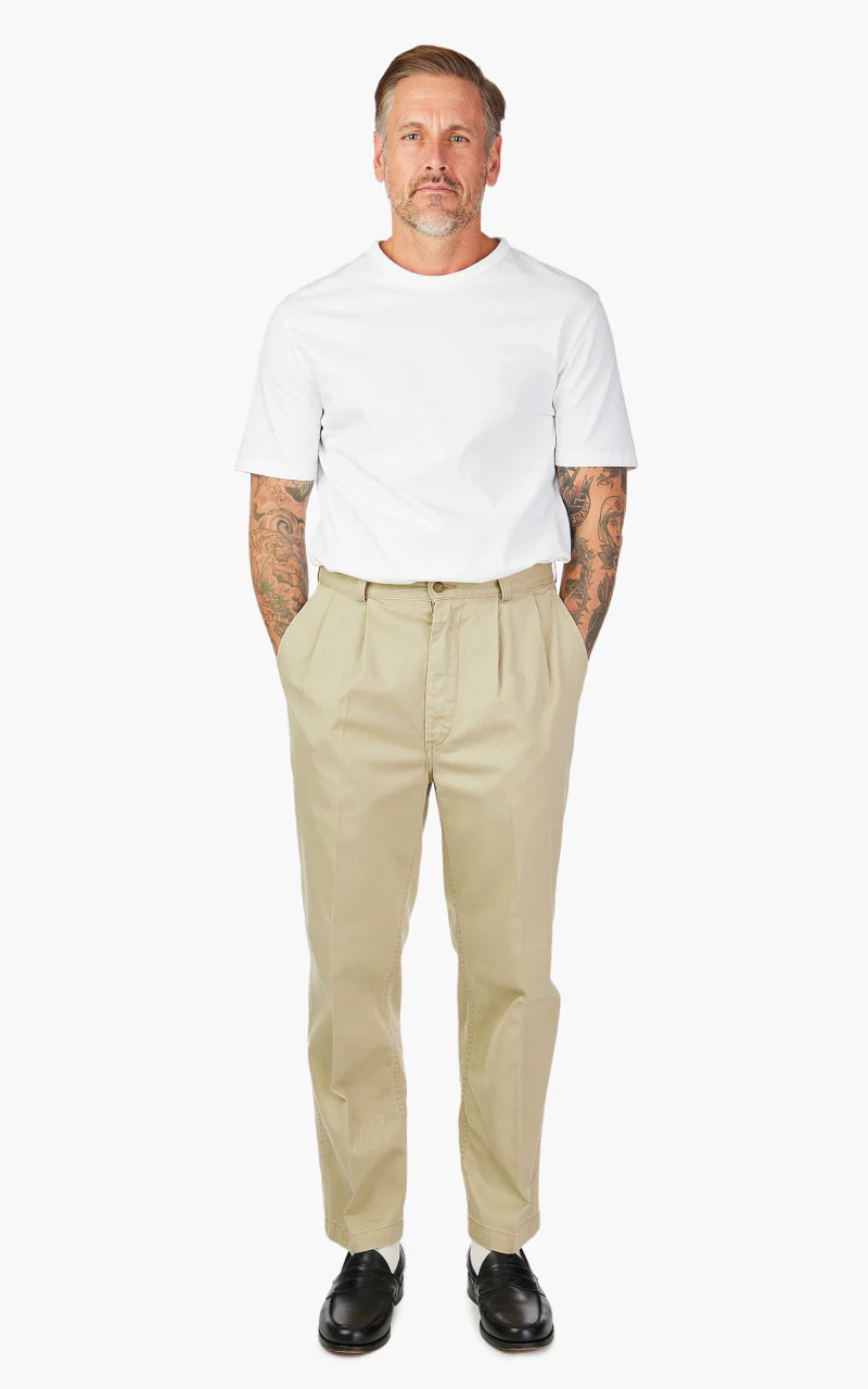 OrSlow Two Tuck Wide Trousers Khaki - Image 2