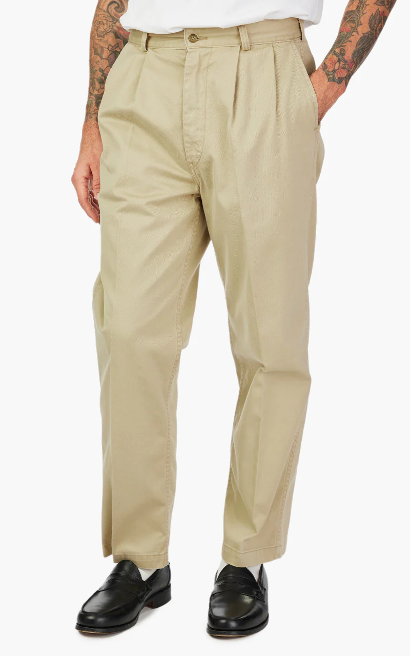 OrSlow Two Tuck Wide Trousers Khaki - Image 4