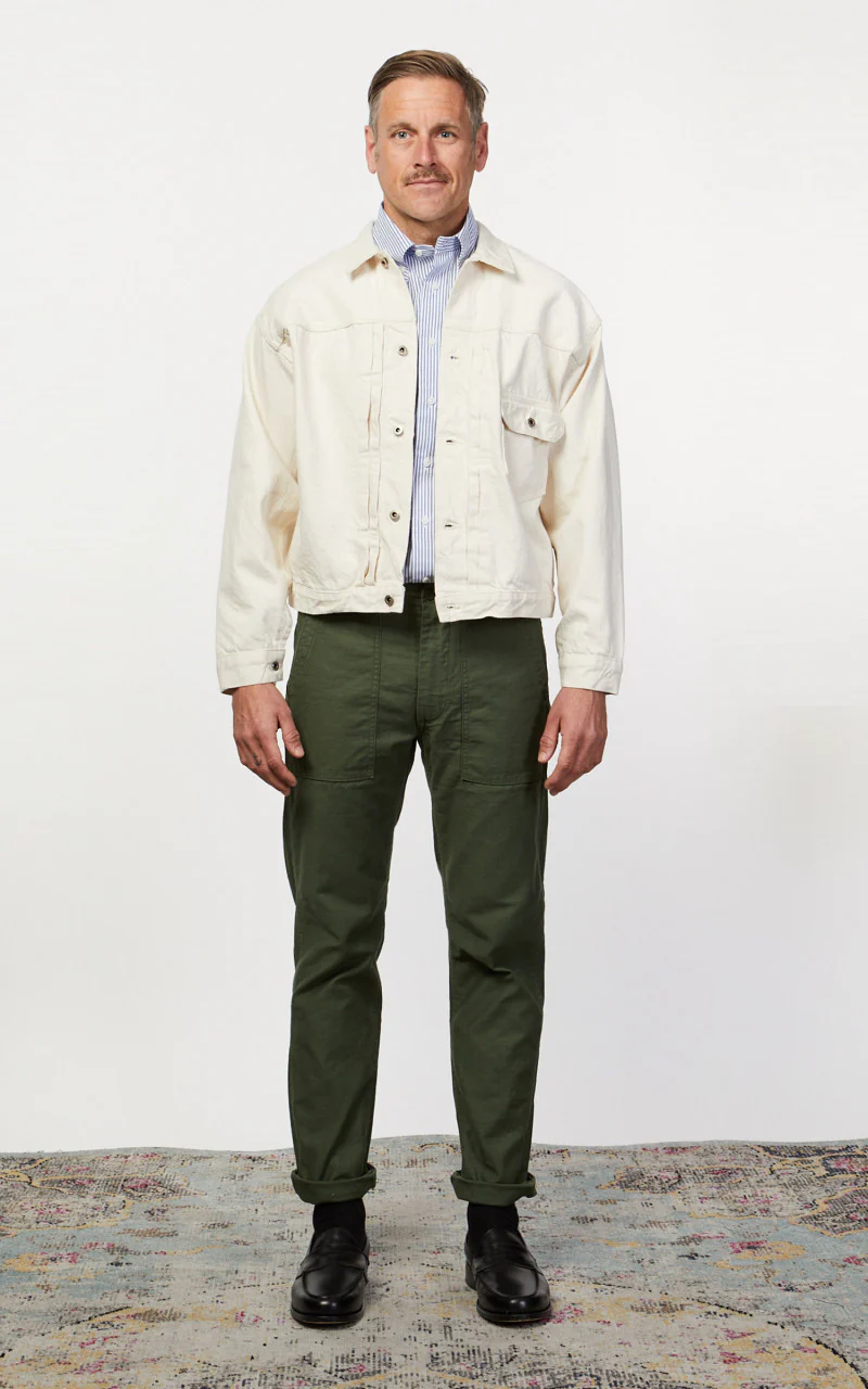 OrSlow Type 1 Pleated Front Blouse Kinari Denim Ecru - Image 2