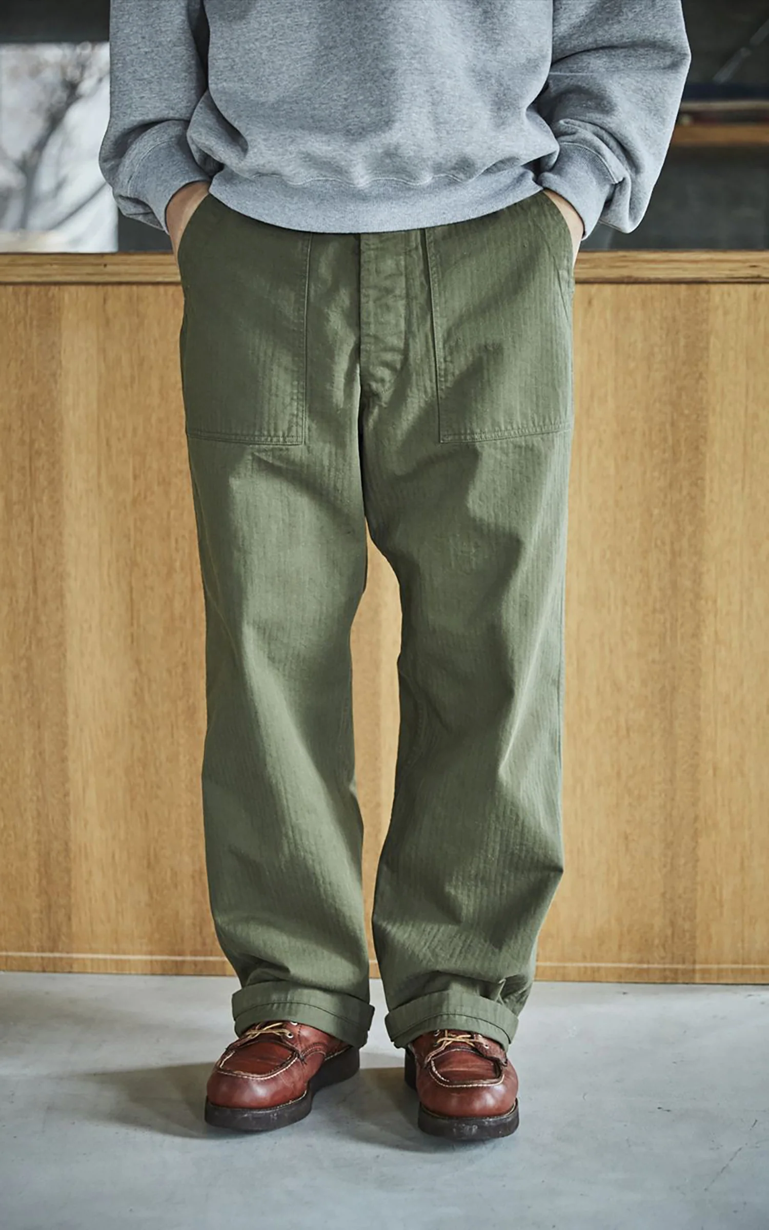 OrSlow US Army Fatigue Pants Vintage Fit Herringbone Army Green - Image 2