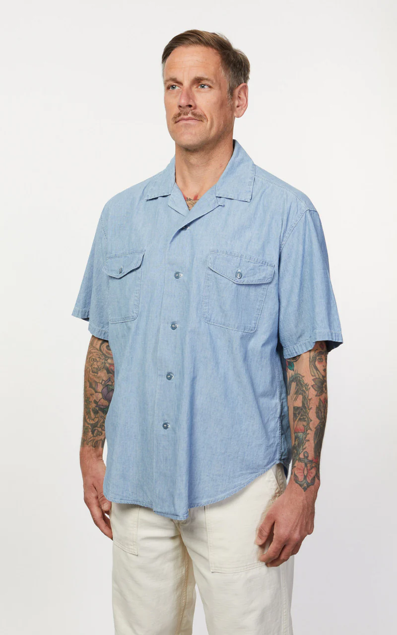 OrSlow US Navy Officer Half Sleeve Shirt Chambray - Image 4