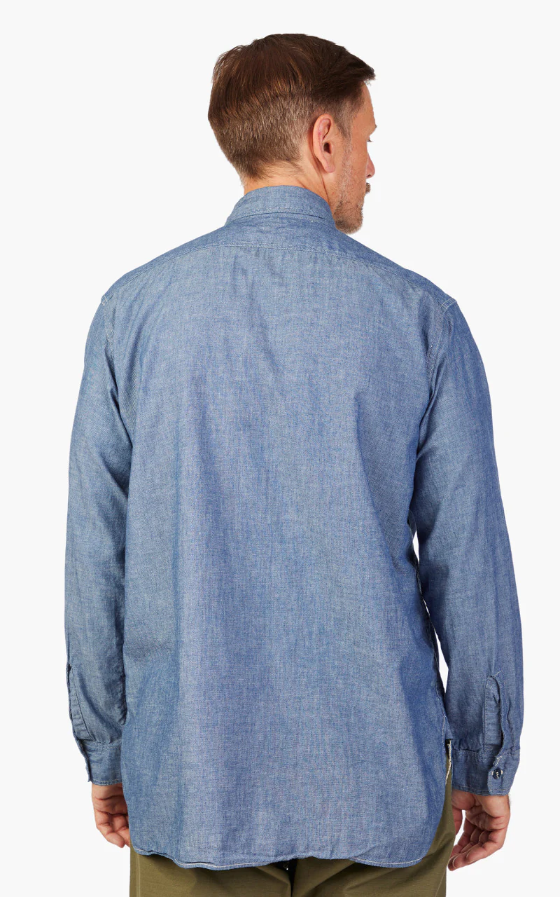 OrSlow Vintage Fit Chambray Work Shirt Blue - Image 6