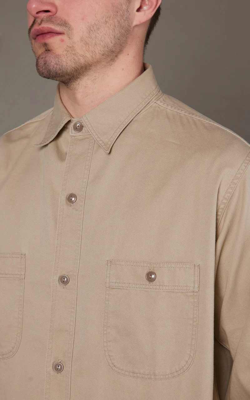 OrSlow Vintage Fit Work Shirt Beige - Image 5