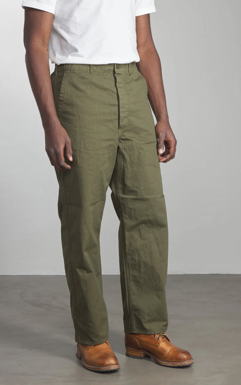 OrSlow Wide Fit French Work Pants Army Green - Image 2