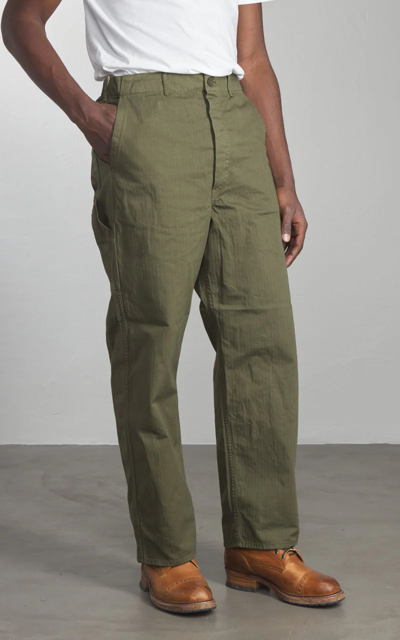 OrSlow Wide Fit French Work Pants Army Green - Image 3
