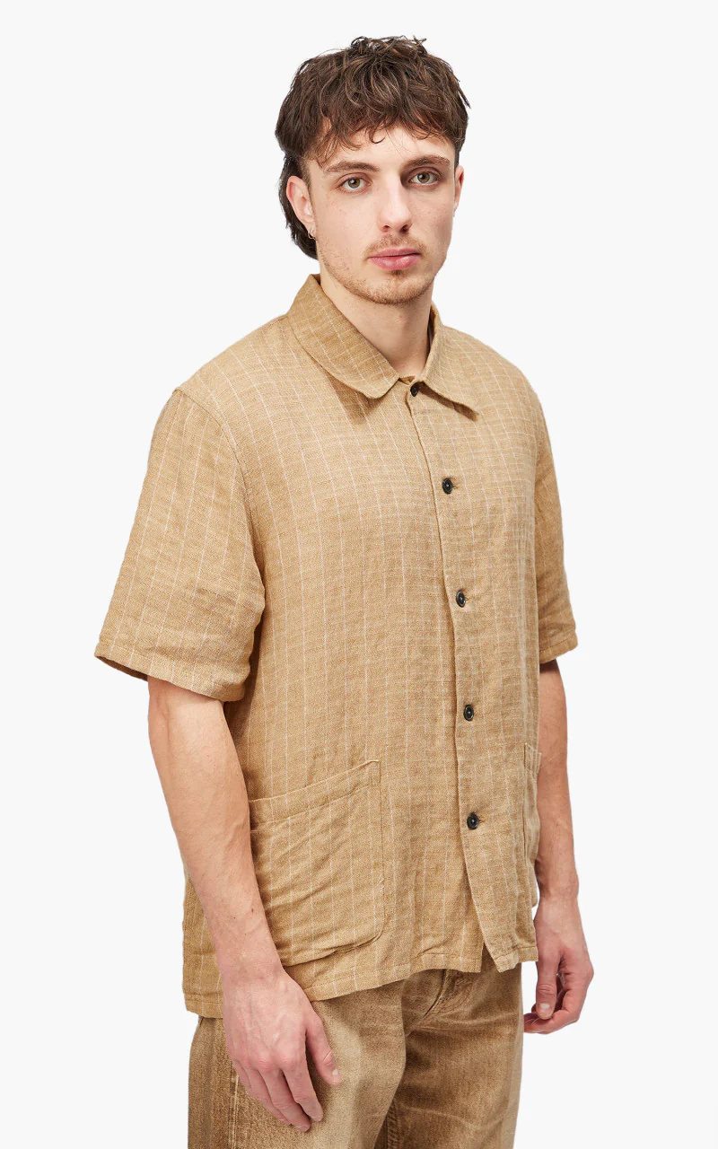 Our Legacy Elder Shirt Shortsleeve Oat Texan Pinstripe - Image 6