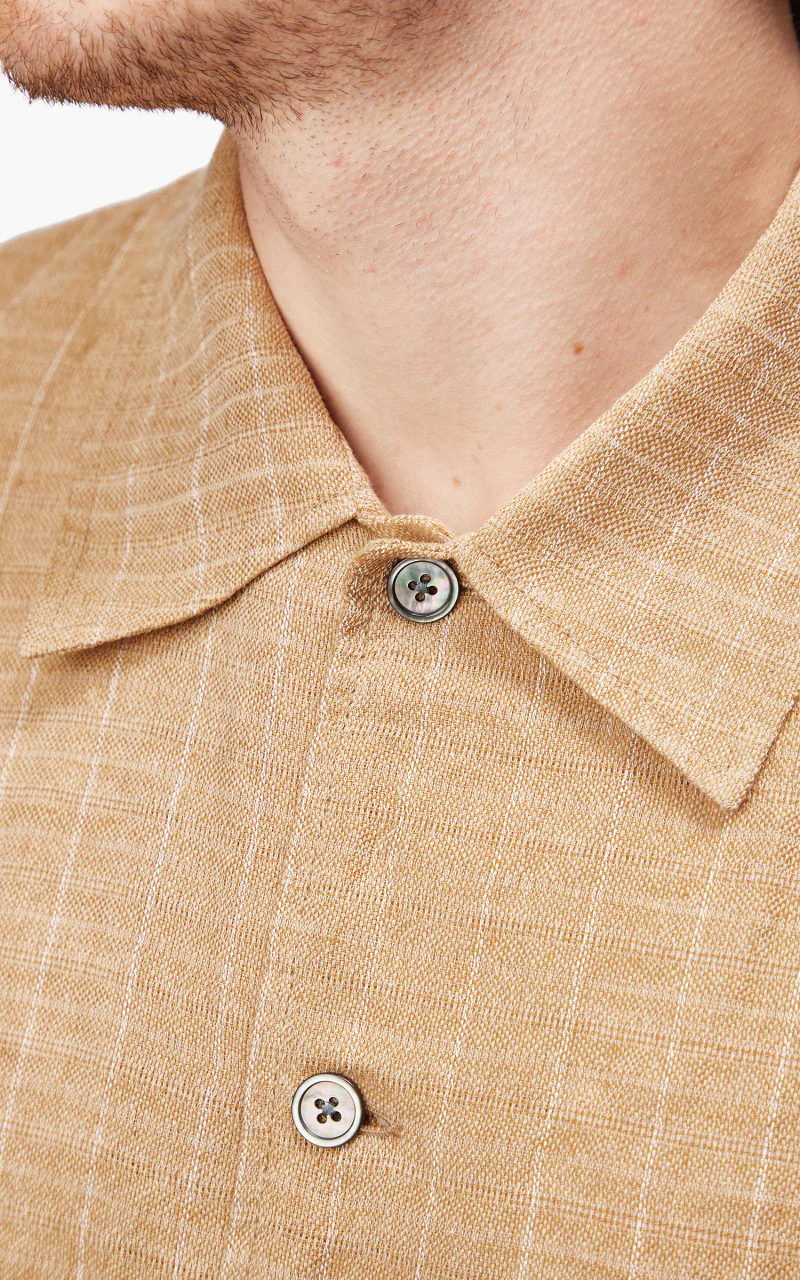 Our Legacy Elder Shirt Shortsleeve Oat Texan Pinstripe - Image 7