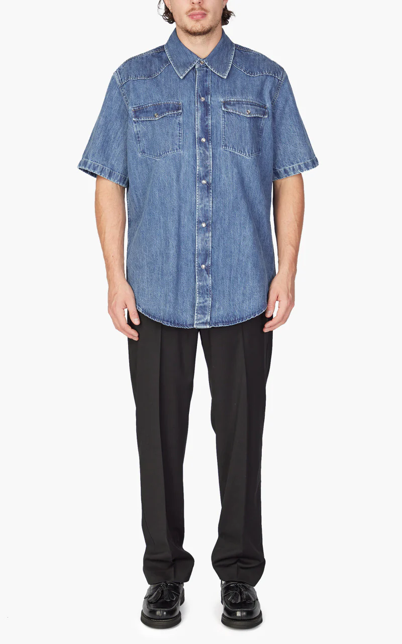 Our Legacy Frontier Shortsleeve Shirt Western Blue Denim - Image 2