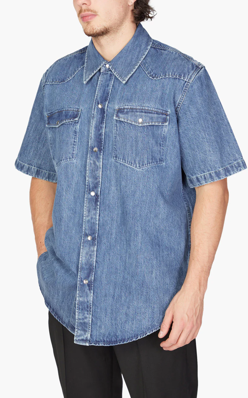 Our Legacy Frontier Shortsleeve Shirt Western Blue Denim - Image 4