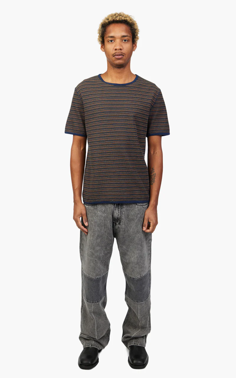 Our Legacy Tanker T-Shirt Navy/Brown Crepe Stripe - Image 2