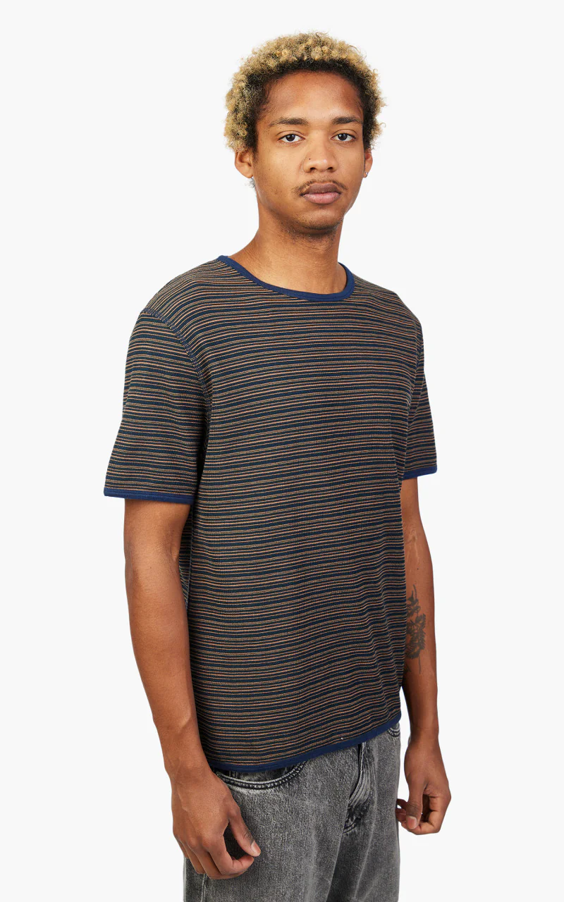 Our Legacy Tanker T-Shirt Navy/Brown Crepe Stripe - Image 5