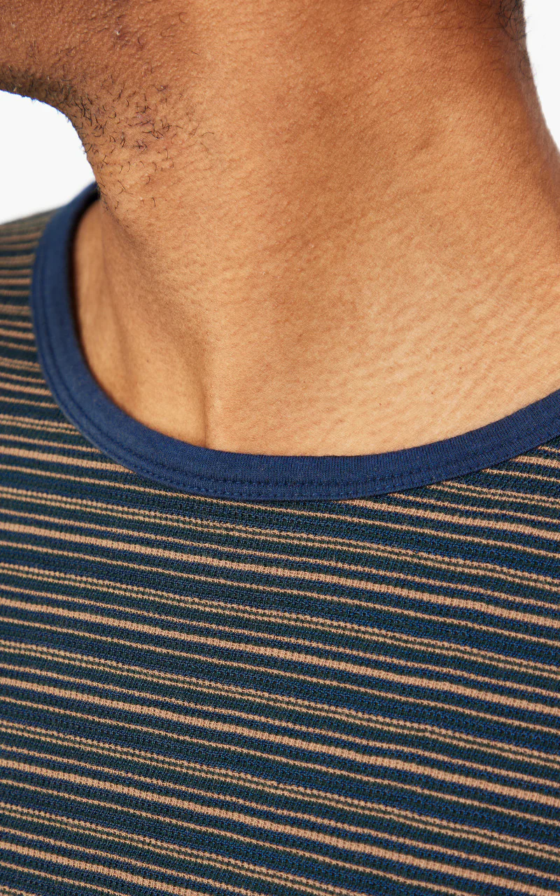 Our Legacy Tanker T-Shirt Navy/Brown Crepe Stripe - Image 7