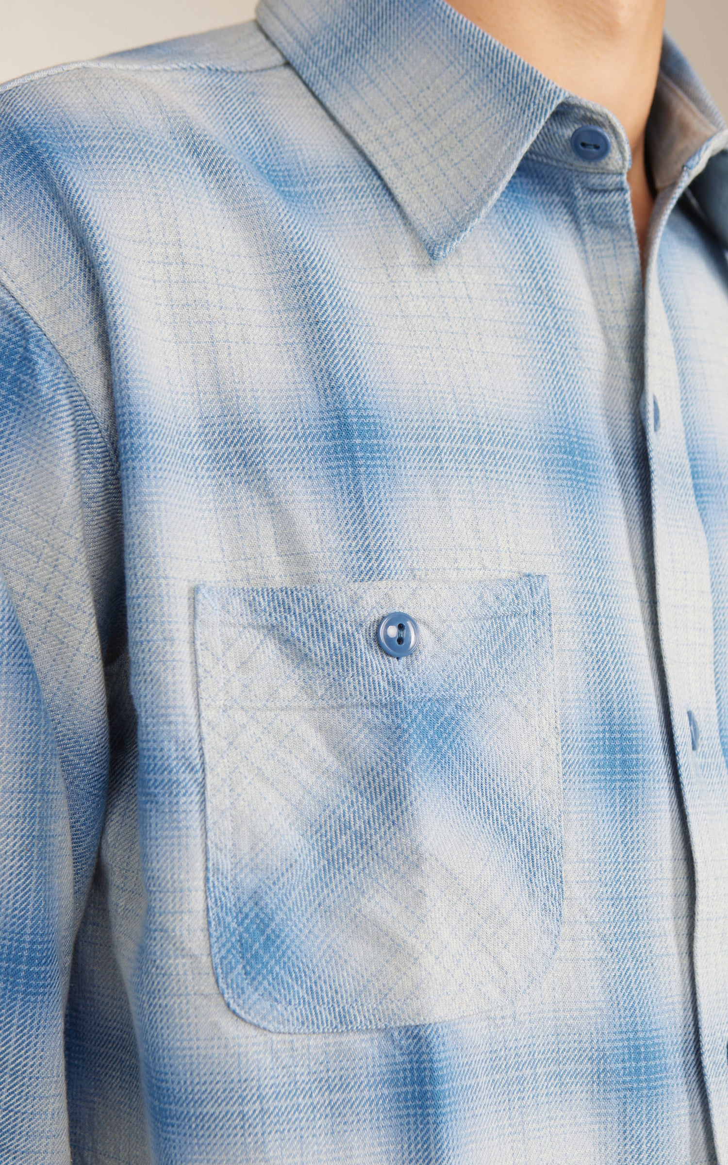 Pherrow's 26S-731SN Ombre Check Flannel Shirt Indigo x Sax - Image 3